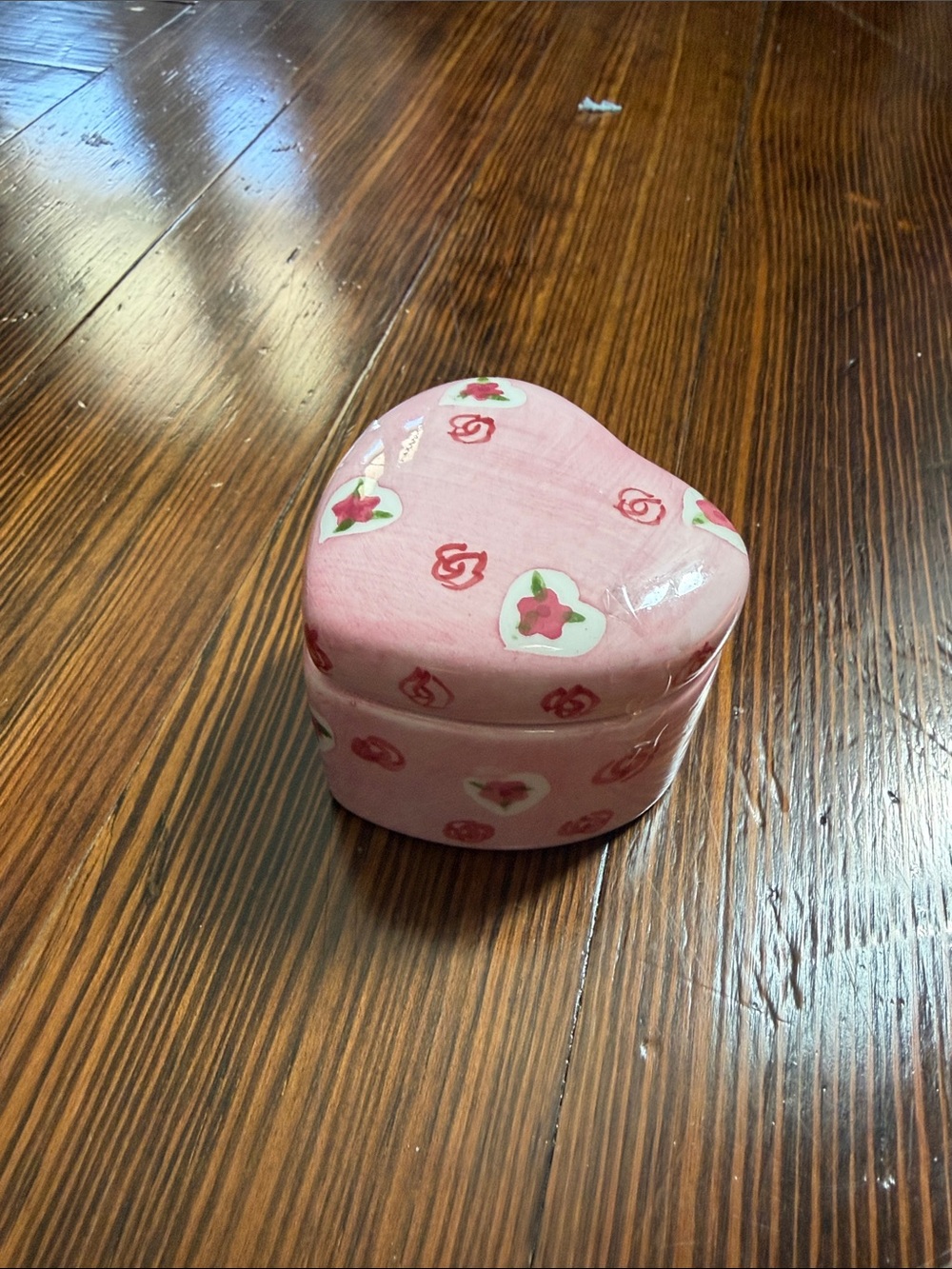 Hand painted Pink Heart Jewelry Box - Small Decorative Trinket Holder
